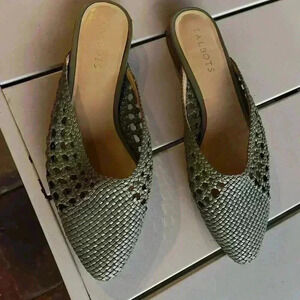 Talbots Edison Green Woven Pointed Toe Slip On Low Heel Mule Shoes Sz 7.5